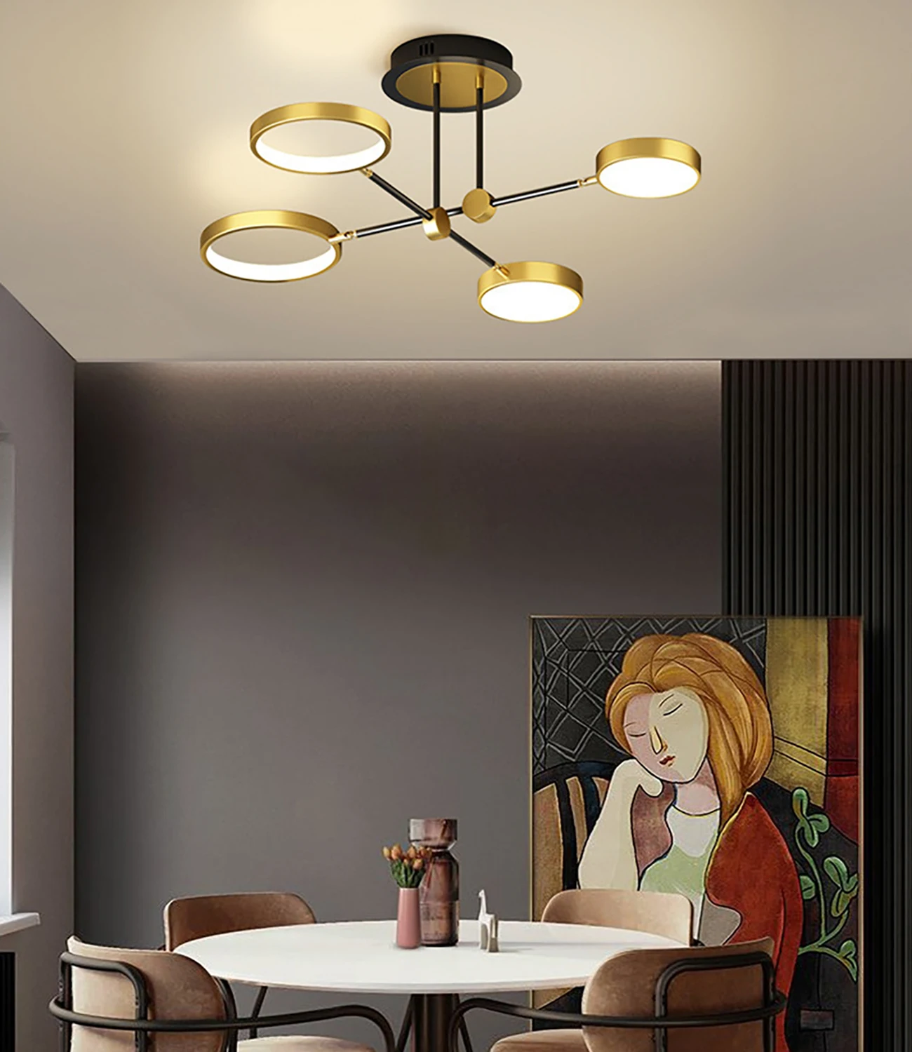 Moderne LED Deckenleuchte Helios über dem Esstisch