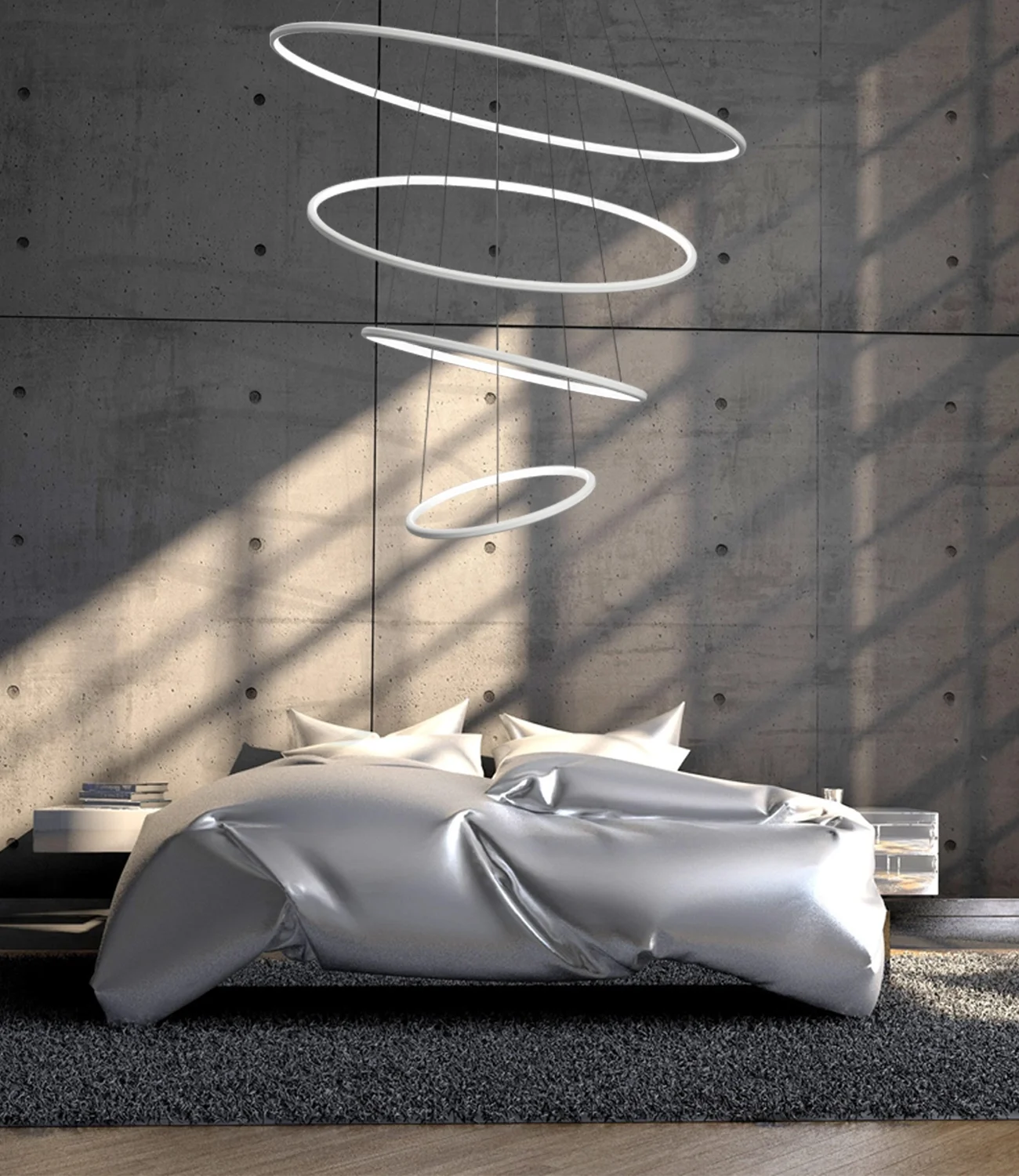 LED Deckenleuchte Orbit No.4 mit vier Ringen für stilvolle Beleuchtung im Schlafzimmer – Produktseite jetzt öffnen