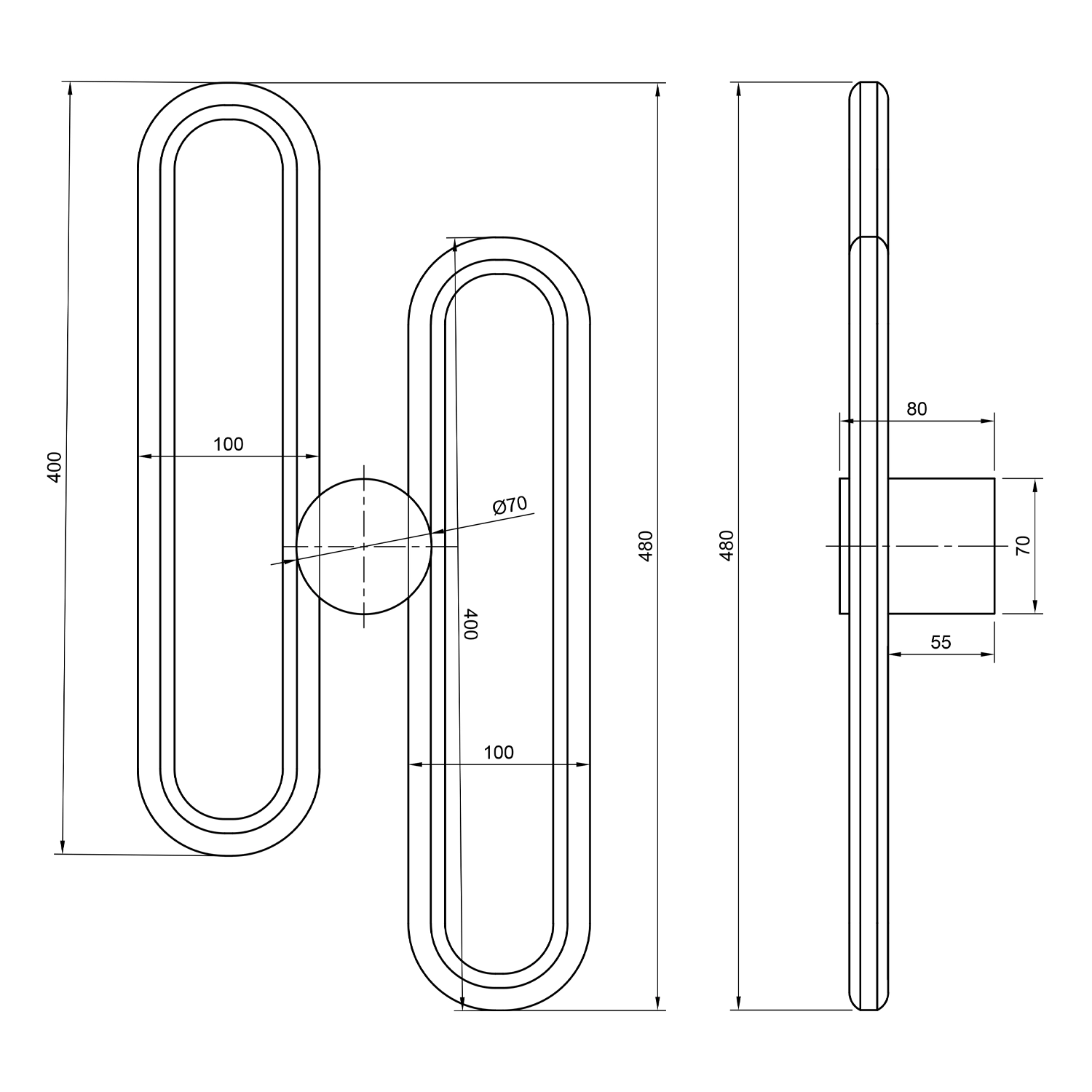 Technische Zeichnung der LED-Wandleuchte Led Ellipse No.2 Gold – Abmessungen und Montage