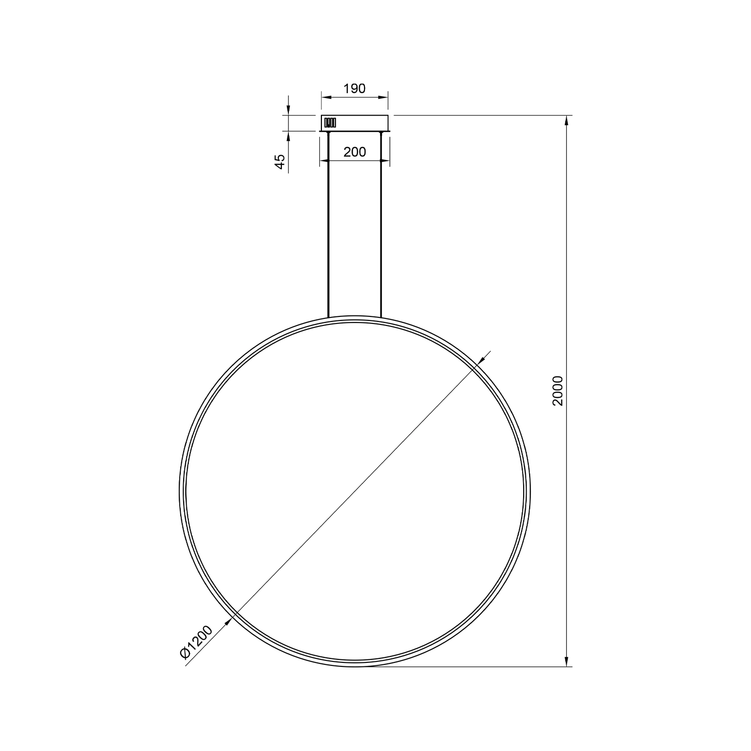 Technische Zeichnung der Led Moon No.1 120 cm – Abmessungen und Montage
