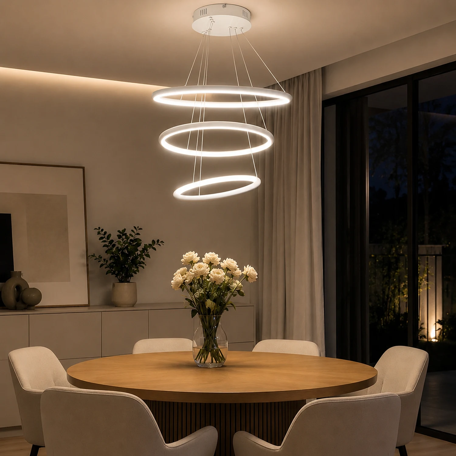 Weiße LED-Pendelleuchte Orbit No.3 50 cm 3000K mit drei LED-Ringen