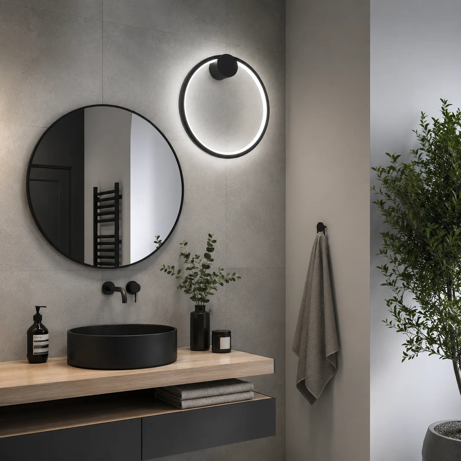 Gestaltungsmöglichkeiten der schwarzen LED-Wandleuchte Moon 30 cm