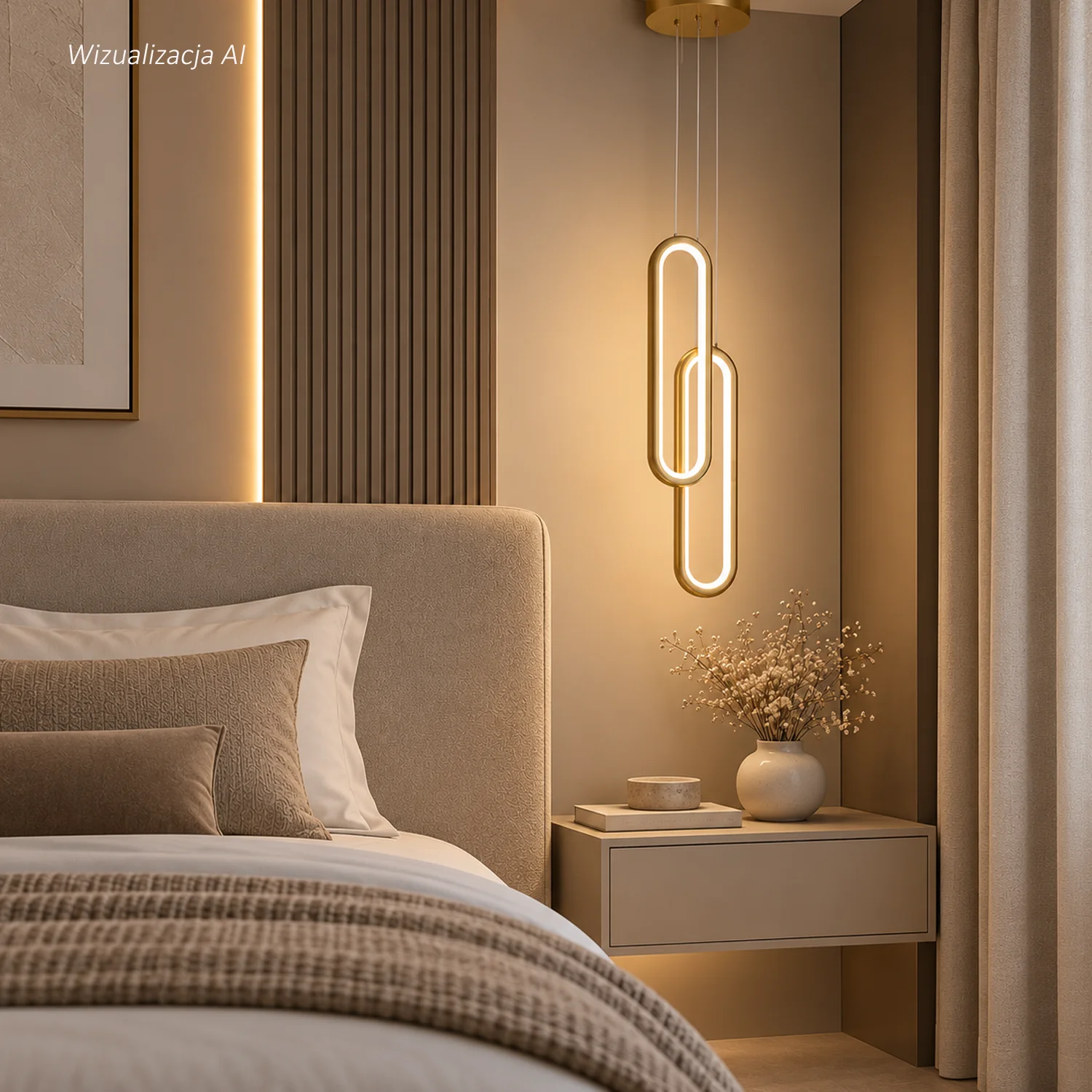 Goldene LED-Pendelleuchte Led Ellipse No.2 4000K mit zwei vertikalen LED-Ellipsen in einer eleganten Einrichtung