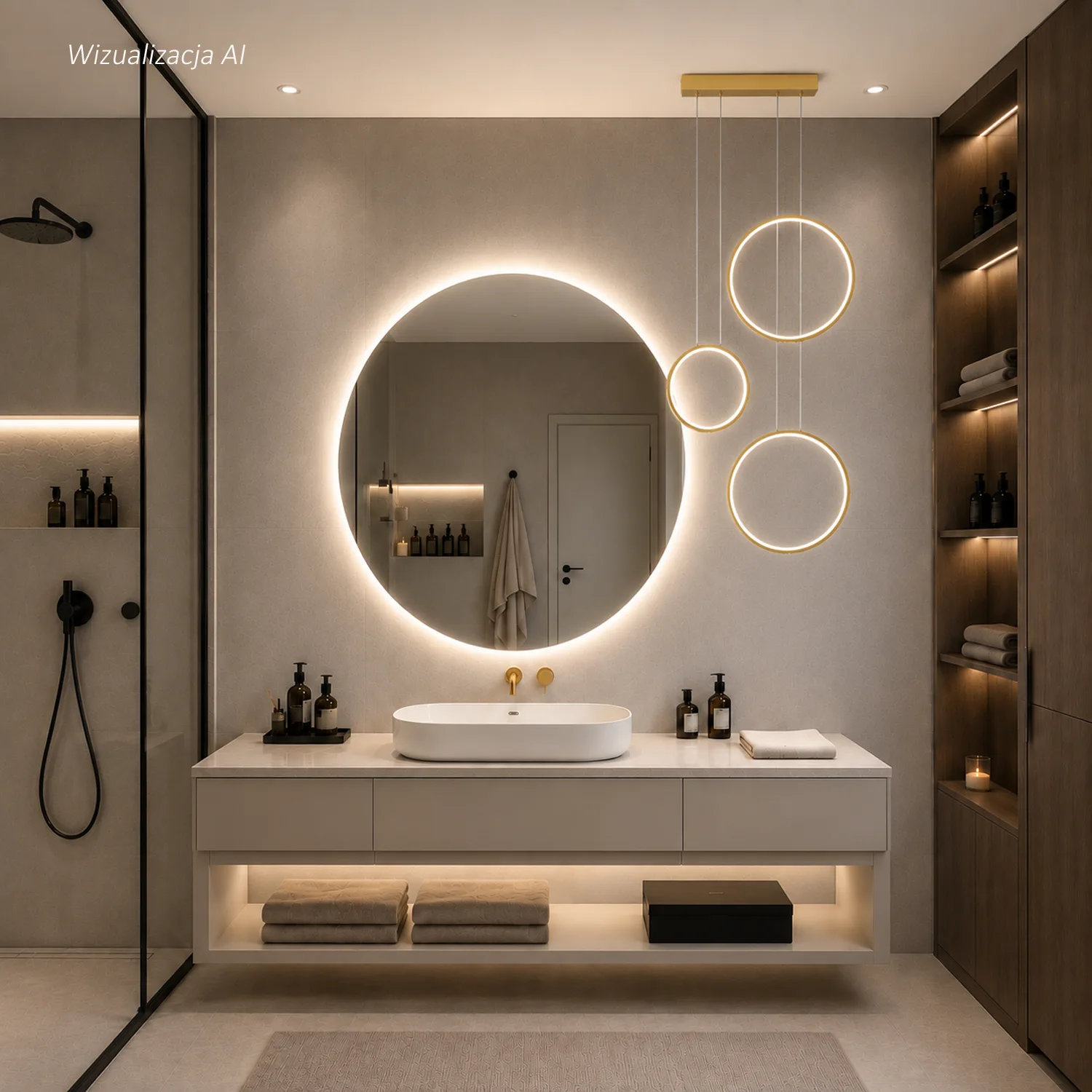 Led Moon No.3 Gold 3000K mit Tuya Steuerung in modernem Innenraum