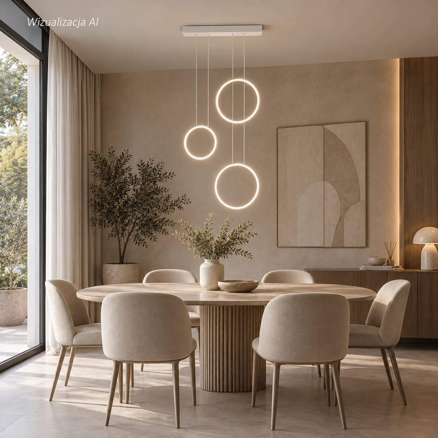 Weiße LED-Pendelleuchte Moon No.3 mit drei Ringen