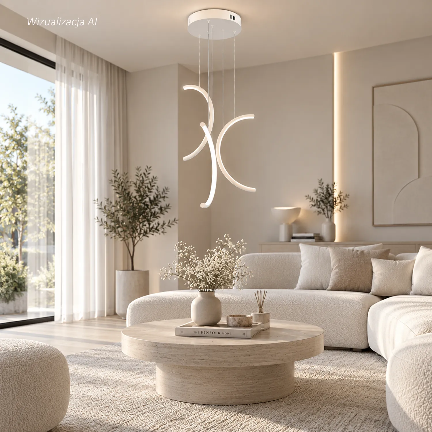 Weiße LED-Pendelleuchte Moon No.3 40 cm mit variabler Lichtfarbe 3000K–6000K und Fernbedienung