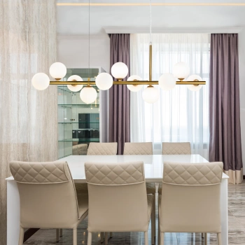 Moderne Pendelleuchte Lunaris 11 gold milchige Schirme