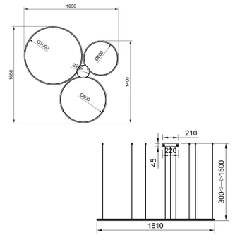 Lampa wisząca Led Orbit S No.3 100cm 4k złota baza