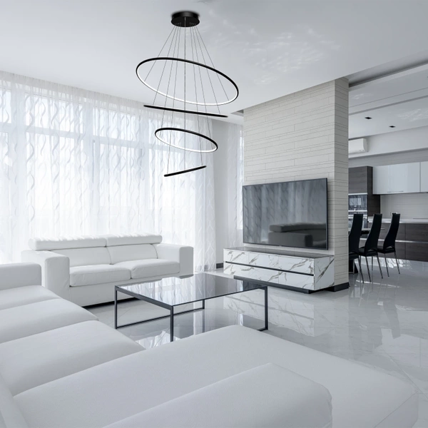 Moderne LED-Pendelleuchte Orbit No.4 120 cm Schwarz 4000K mit Tuya LEDesign