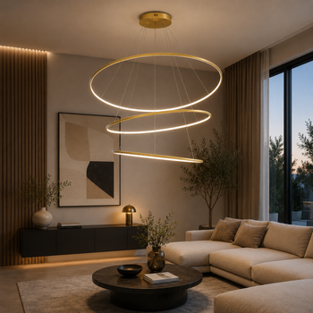 Moderne LED-Pendelleuchte Orbit No.3 120 cm Gold 3000K mit Fernbedienung LEDesign