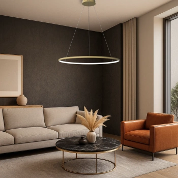 Moderne LED-Hängeleuchte Orbit No.1 80 cm Gold 4000K mit Fernbedienung LEDesign