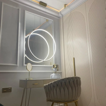 Moderne Pendelleuchte Led Moon 80 cm Gold, mit Fernbedienung, 4000K | LEDesign