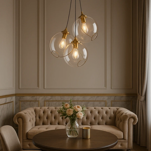 Elegante Glaskugel-Pendelleuchte Golden Sphere