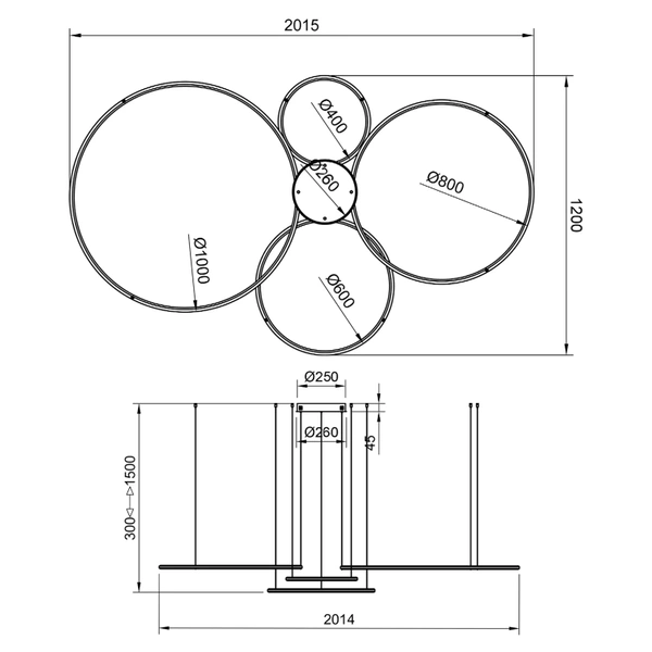 Moderne LED-Pendelleuchte Orbit S No.4 100 cm Gold 3000K dimmbar LEDesign