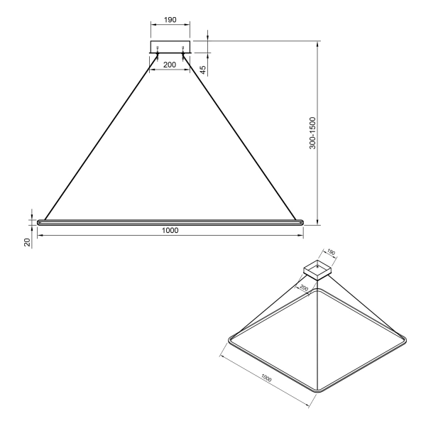 Moderne Pendelleuchte Led Quadrum No.1 100 cm Schwarz 3000K LEDesign