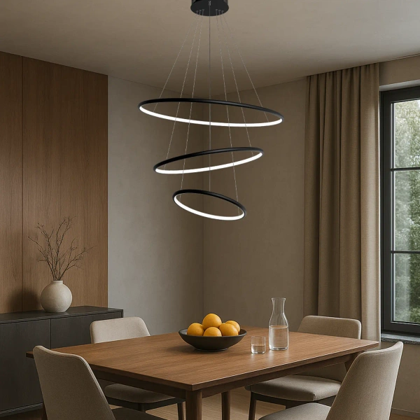Moderne LED-Pendelleuchte Orbit No.3 80 cm Schwarz 4000K dimmbar LEDesign