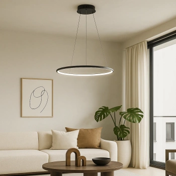 Moderne LED-Hängeleuchte Orbit No.1 60 cm Schwarz 4000K mit Fernbedienung LEDesign