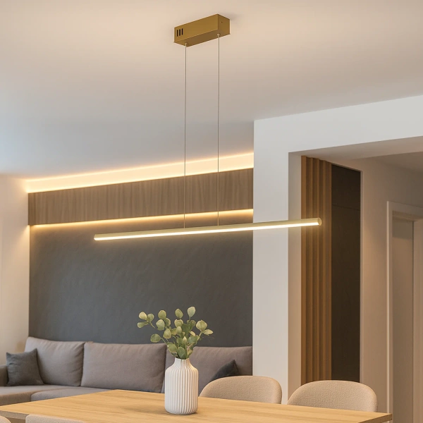 Moderne LED-Pendelleuchte LINE 80 cm Gold 4000K mit Fernbedienung LEDesign