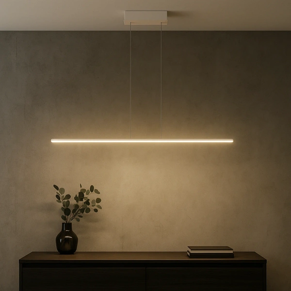 Moderne LED-Pendelleuchte Line 120 cm Weiß 3000K dimmbar LEDesign