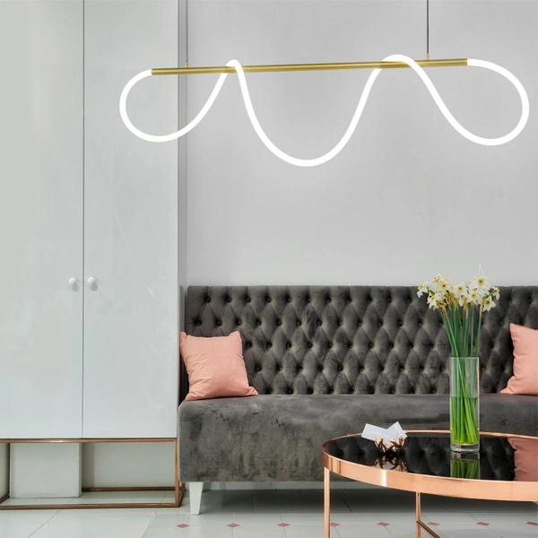 Moderne LED-Lampe Glowline in Gold mit neutraler Lichtfarbe