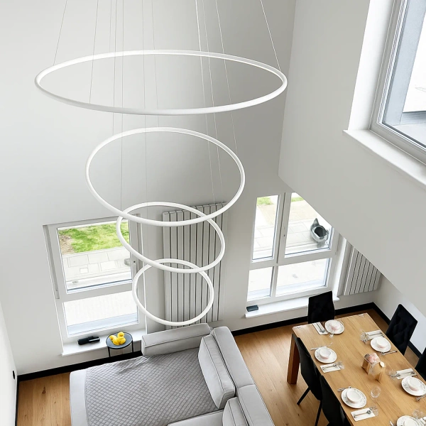 Moderne LED-Pendelleuchte Orbit No.4 100 cm Weiß 4000K mit Fernbedienung LEDesign