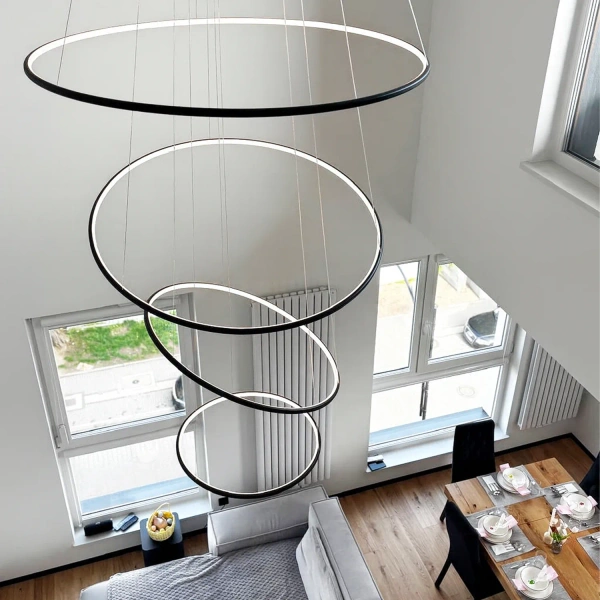 Moderne LED-Pendelleuchte Orbit No.4 100 cm Schwarz 3000K mit Fernbedienung LEDesign