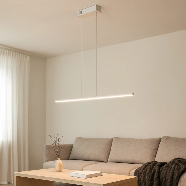 Moderne LED-Pendelleuchte Line 120 cm Weiß 3000K mit Fernbedienung LEDesign