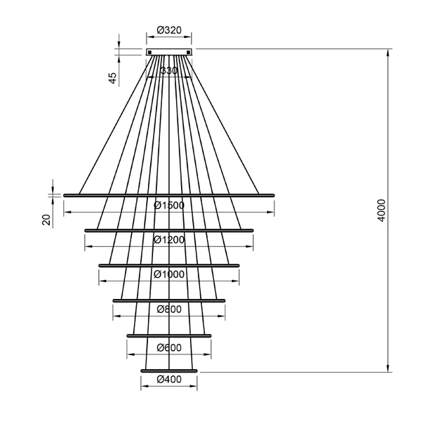Moderne LED-Pendelleuchte Led Orbit No.6 150 cm Weiß 3000K mit Fernbedienung LEDesign