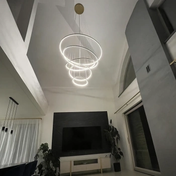 Moderne LED Pendelleuchte Orbit No.5 150 cm gold 4000K mit Fernbedienung LEDesign