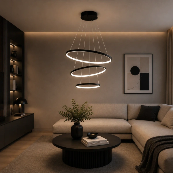 Moderne LED-Pendelleuchte Orbit No.3 50 cm Schwarz 4000K LEDesign