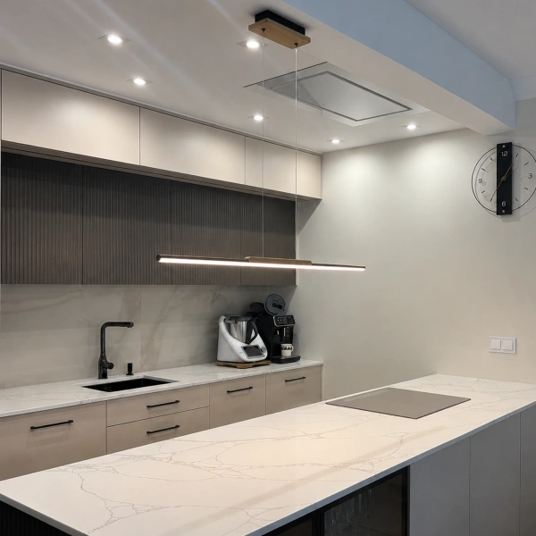 LED LINE Hängeleuchte 100 cm schwarz mit Eiche, 4K neutral LEDesign