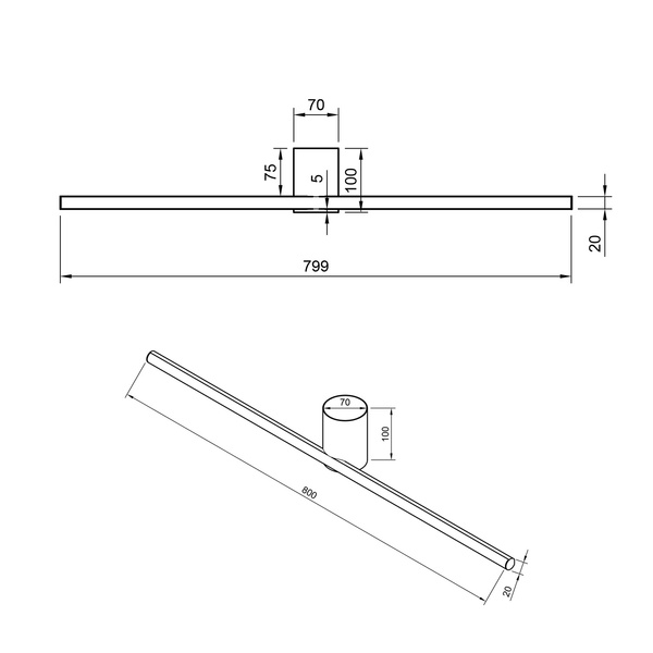 LED-Wandleuchte Line No.2 80 cm Schwarz 3000K LEDesign