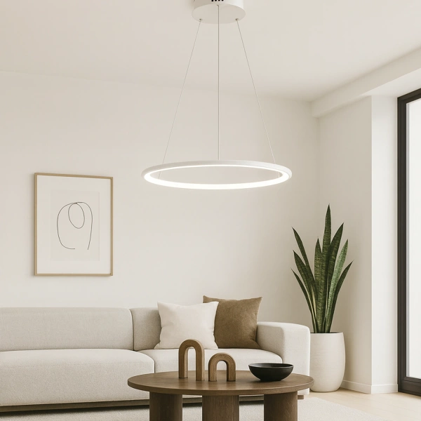 Moderne LED-Hängeleuchte Orbit No.1 60 cm Weiß 4000K mit Fernbedienung LEDesign