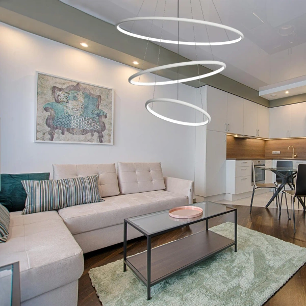 Moderne LED-Pendelleuchte Orbit No.3 80 cm Weiß 3000K mit Fernbedienung LEDesign