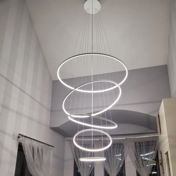 Moderne LED Pendelleuchte Orbit No.5 150 cm weiß 4000K mit Fernbedienung LEDesign