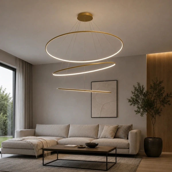 Moderne LED-Pendelleuchte Orbit No.3 Gold 150 cm 4000K LEDesign