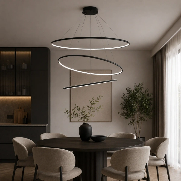 Moderne LED-Pendelleuchte Orbit No.3 150 cm Schwarz 3000K mit Fernbedienung LEDesign
