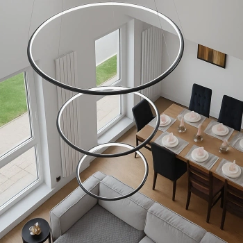 Moderne LED-Pendelleuchte Orbit No.3 150 cm Schwarz 4000K mit Fernbedienung LEDesign