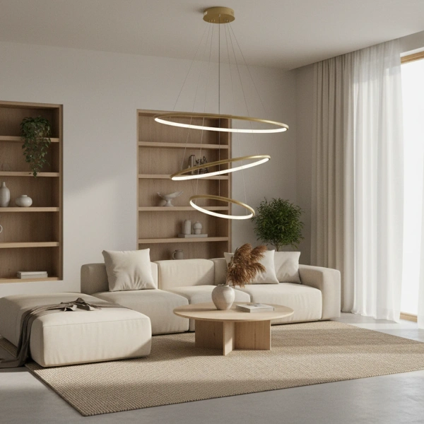 Moderne LED-Pendelleuchte Orbit No.3 80 cm Gold 3000K mit Tuya LEDesign