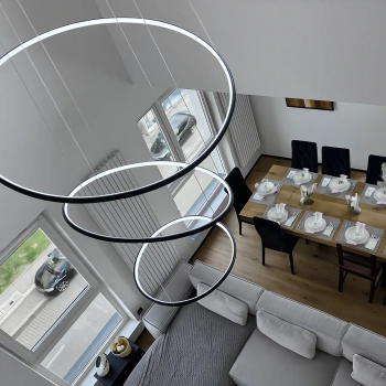 Moderne LED-Pendelleuchte Orbit No.3 150 cm Schwarz 3000K mit Tuya LEDesign