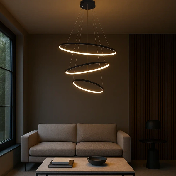 Moderne LED-Pendelleuchte Orbit No.3 80 cm Schwarz 4000K mit Tuya LEDesign