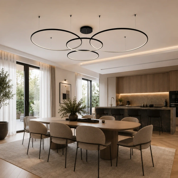 Moderne LED-Pendelleuchte Orbit S No.4 120 cm Schwarz 4000K mit Tuya LEDesign