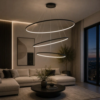 Moderne LED-Pendelleuchte Orbit No.3 150 cm Schwarz 4000K mit Fernbedienung LEDesign